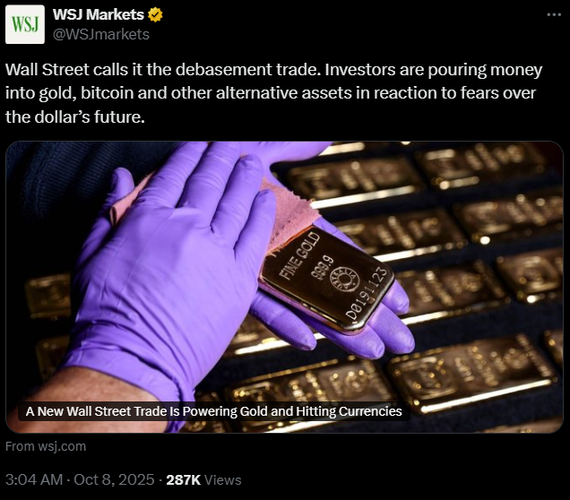 WSJ debasement trade ontwaarding geldontwaarding inflatie
